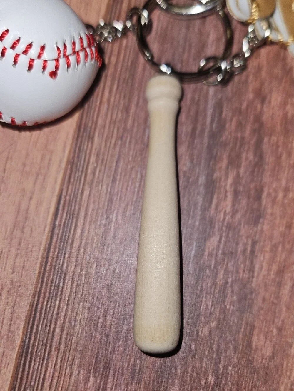 Baseball Keychain with Glove, Ball & Bat - Brown/White - Picture 5 of 8